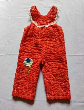 Vintage Tiny Tots Quilted Red Floral Tulip Bib Overalls Baby Size 18M